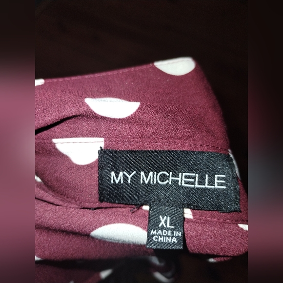 My Michelle sheer burgundy polka dot blouse size xl, button down loose fit - Picture 8 of 8